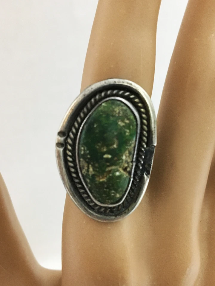 Anillo Navajo Plata Esterlina Gaspeite Verde Turquesa Cuerda 8g Talla 6 De Colección Foto 3 de 4