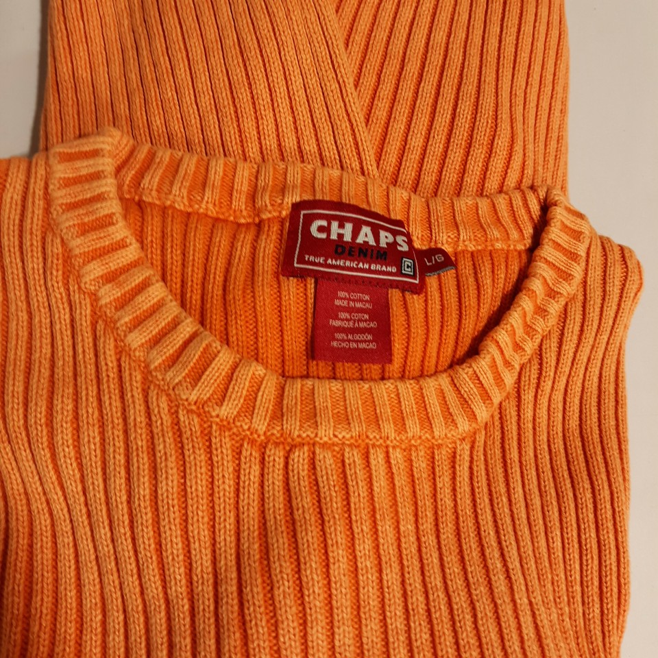 Chaps Denim True American Brand Unisex Large Orange PullOver Sweater
