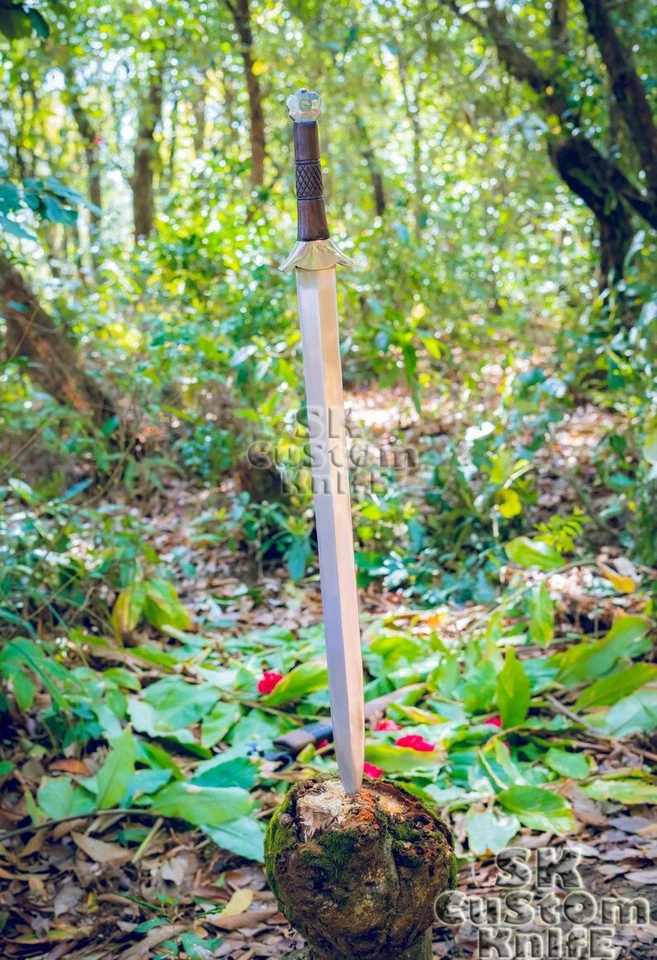 Espada Vikinga Hecha a Mano 5160 Resorte Acero Templado Doble Borde Espada 34" Foto 4 de 4