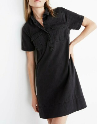 white christmas dresses Everlane Denim Popover Dress in Dark Indigo, Size XS, Cotton main image 0