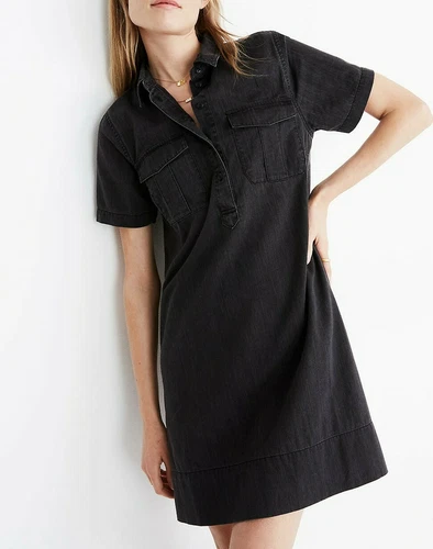 NEW NWT Madewell Womens Lunar Denim Popover Shirt Dress Extra Small Short Sleeve