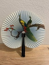 VINTAGE CHINESE PAPER FOLDING FAN PEACOCKS