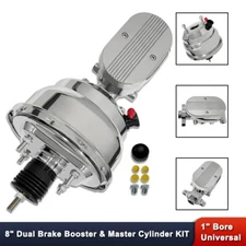 8" Chrome Dual Diaphragm Brake Booster and Chrome Finned Cap Master Cylinder