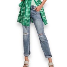 Cabi Jeans 100 BF Boyfriend Busted knee light wash Straight leg cotton size 4