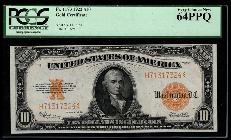 1922 $10 Gold Certificate Fr.1173 Yellow Seal Hillegas PCGS 64PPQ (AHEJ) - Image 4 of 4