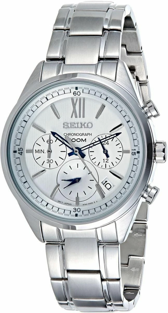 Seiko Chronograph White Dial Bracelet Men s Watch SSB153P1 eBay