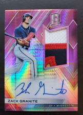 2018 Panini Spectra Zack Granite Neon Pink Prizm 3 Color Patch Auto 25/49 Twins