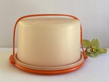 VINTAGE Tupperware Cake Carrier Taker w/Handle 3 Pieces Harvest Orange 683  684