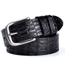 Men's Genuine Leather Crocodile Design Belt Buckle Cowhide Black Accessories
