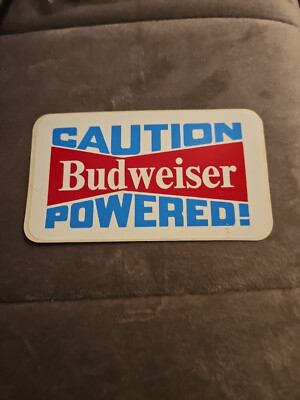 ''CAUTION Budweiser POWERED'' Vintage Racing Sticker Indy NASCAR Beer Brewiana
