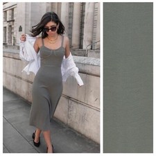 Bloggers Favorite Zara Sage Green Ribbed Corset Midi Dress Size S