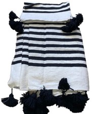 Image of Moroccan Bed Cover Blanket Hand loomed White With Black Stripes /118’’ X 78’’