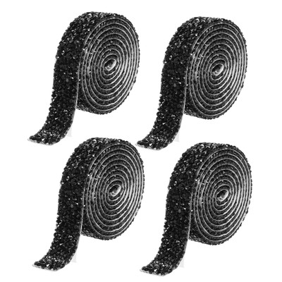 4 Yards Harz Strass Band, selbstklebende Kristallbänder, schwarz