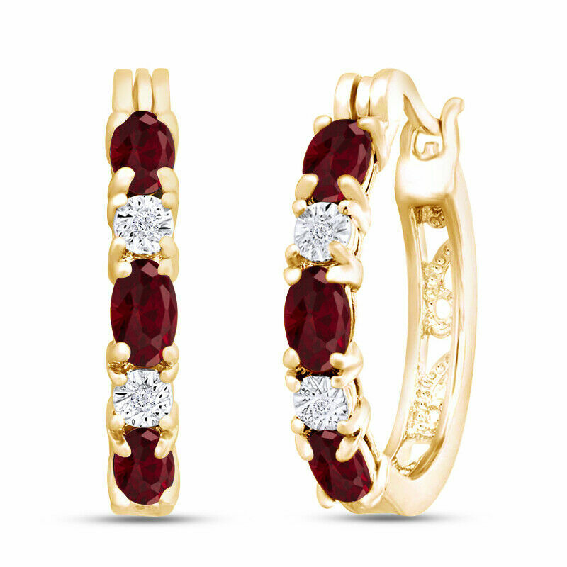 Simulated Birthstone & CZ Sterling Silver Hoop Earrings for Women-image