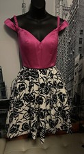 Sherri Hill Hot Pink Bodice W/ Ivory/ Black Skirt Stunning Formal Dress Sz 0