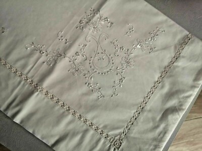 Lovely Cotton Sheets Percale Embroidery Full Dot Silk Thread Handmade Ecru