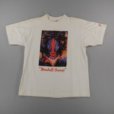 Vintage 90s Fruit Of The Loom Mandrill Orange Monkey Mens Size L Made In USA