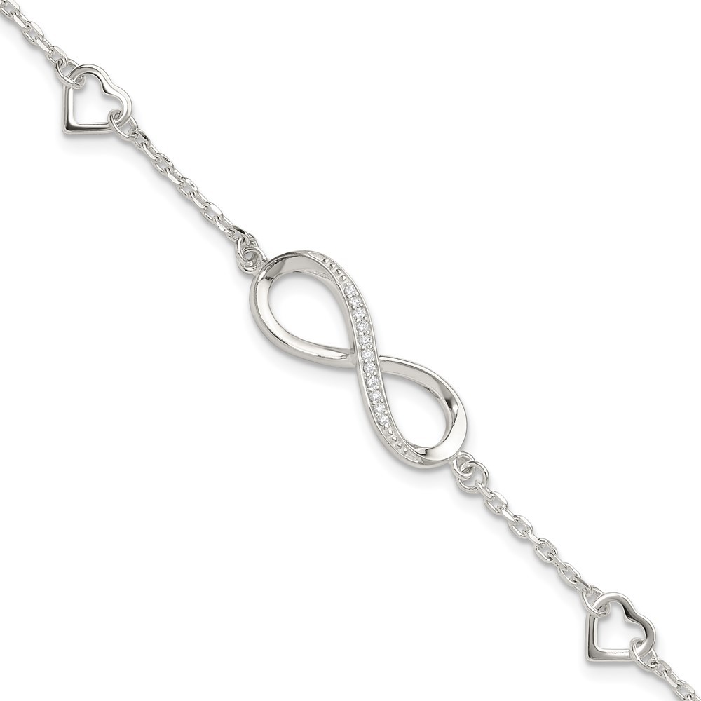 925 Sterling Silver Cubic Zirconia Infinity Hearts Bracelet 7