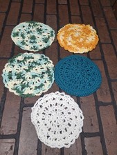 Lot of 5 Colorful Hand-Crocheted  Vintage Potholders/Hot Pads