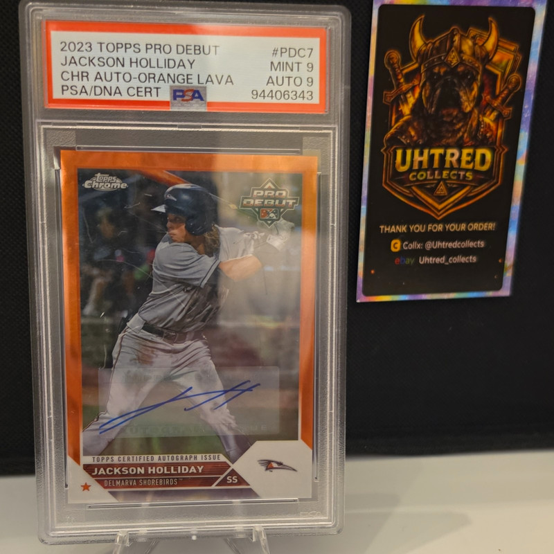 Topps 2023 Pro Debut Jackson Holliday RC Chrome Orange Lava Auto /25 PDC-7 PSA 9