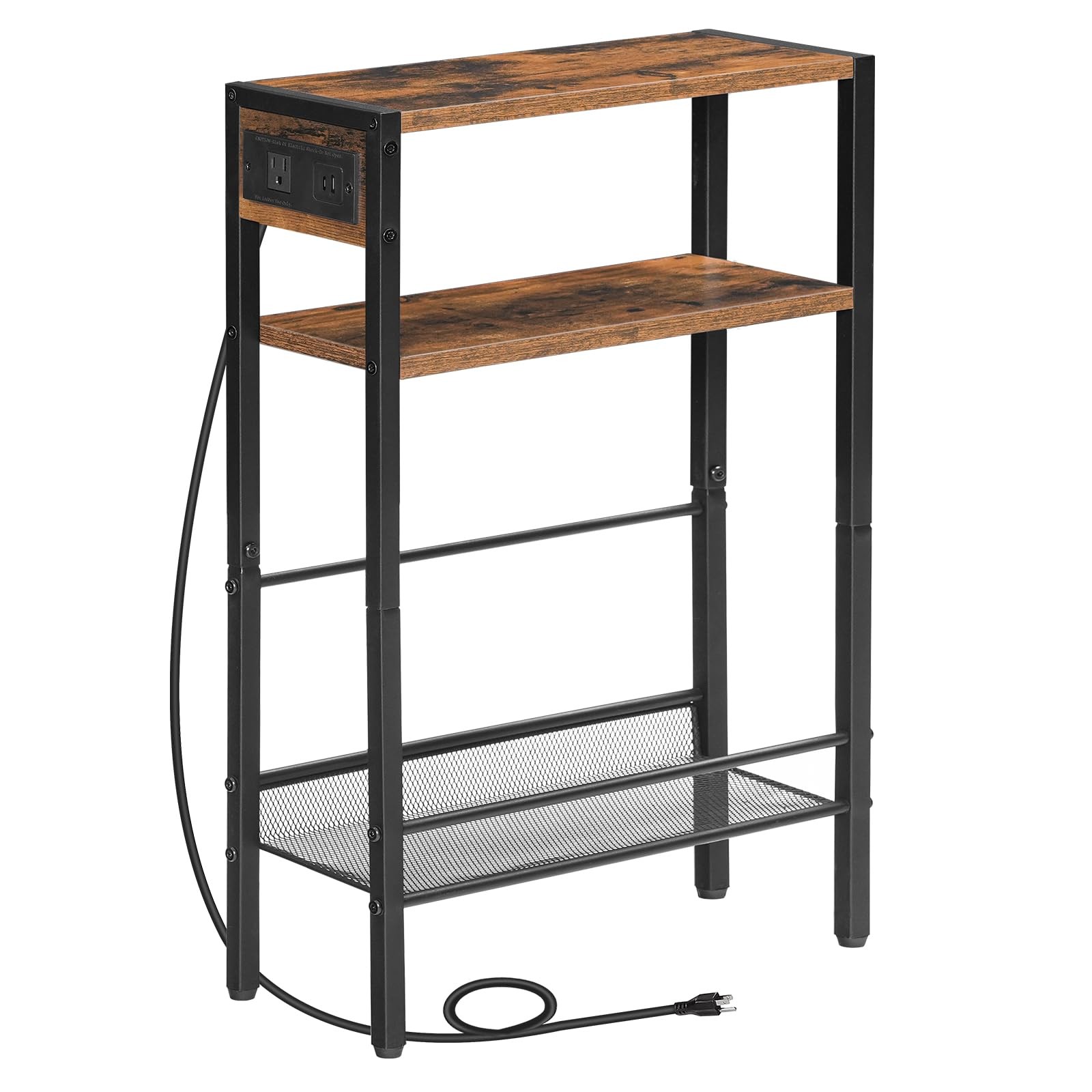 Small Narrow Side Table with Charging Station, Skinny End Table for Small Spa...