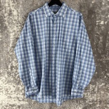 Van Heusen Size XL 17 34/35 Stretch Plaid Casual Button Shirt Blue Long Sleeve