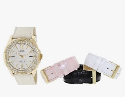 Guess G10576L Gold Tone 4 Leather Bands Interchangeable Watch