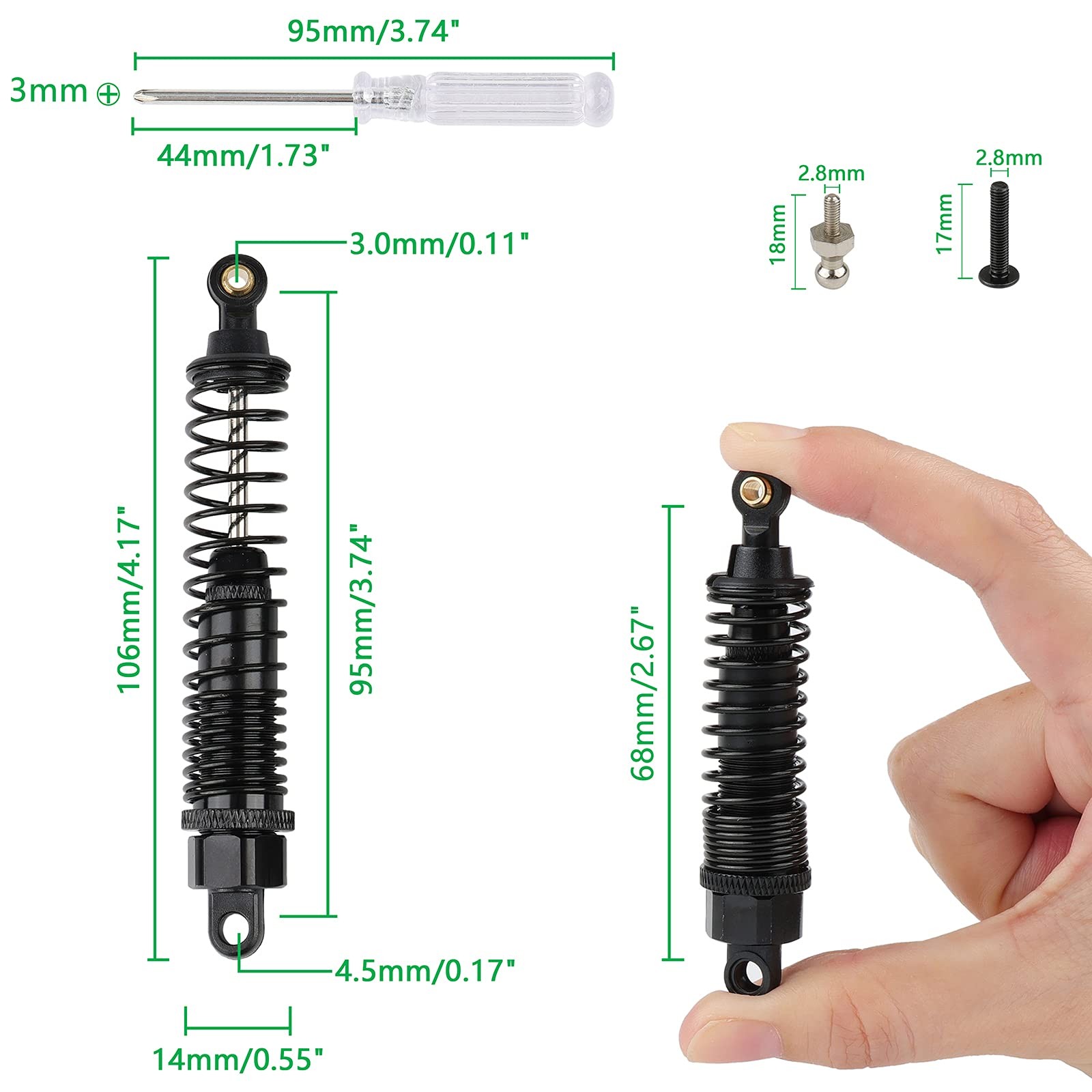 8Pcs Black RC Shock Absorbers Oil Aluminum Alloy Shock Spring Absorber Damper...