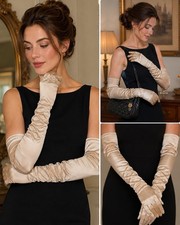 Women  s Champagne Satin Elbow Length Opera Gloves Formal Wedding One Size
