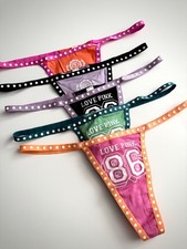 PINK Victoria's Secret Panty String Thong Logo Love 1986 Nwt Pick Size  Color