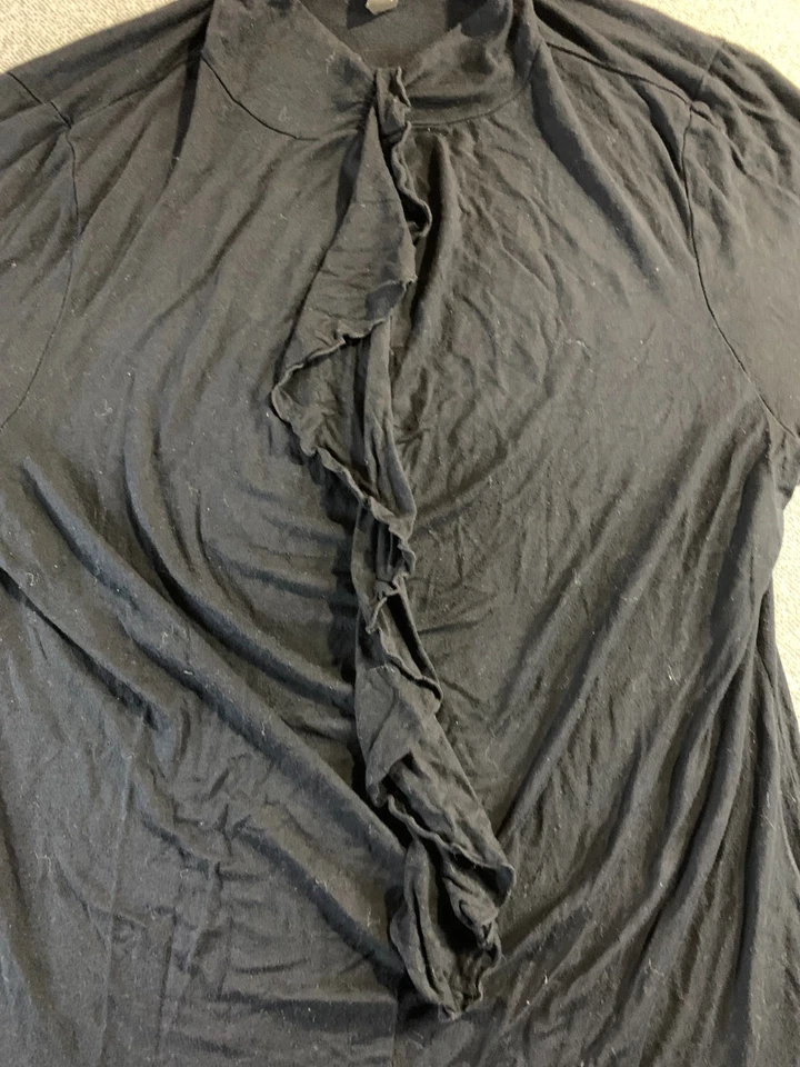 Alfani Top Womens XL Black Stretch Ruffle Trim Long Sleeve Mock Neck Blouse Boho - Image 3 of 4