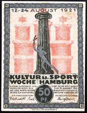 HAMBURG 1921  Culture & Sport Week  Silver Metallic 50 Pfennig German Notgeld