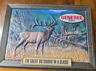 Vtg Genesee Beer Outdoors Bull Elk Moose 3D Sign Lighted Shadow Box Insert Only