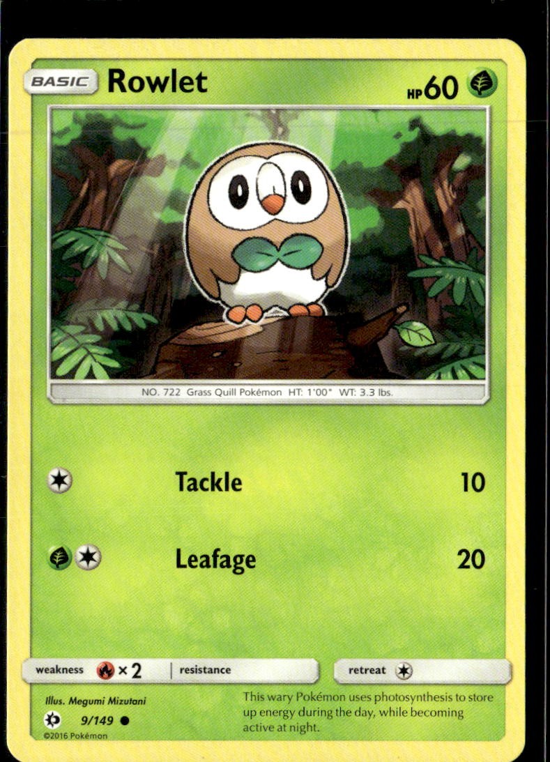 Pokemon Rowlet 9/149 Sun Moon Base Set Non Holo Common 5 Card Lot
