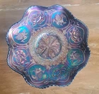 Vintage Fenton Dragon & Lotus Carnival Glass Scalloped Bowl Amethyst Cobalt NICE