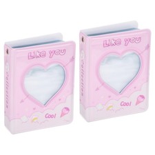 2Pcs 3inch Kpop Love Heart Hollow Mini Photo Album with 40 Photos, Pink