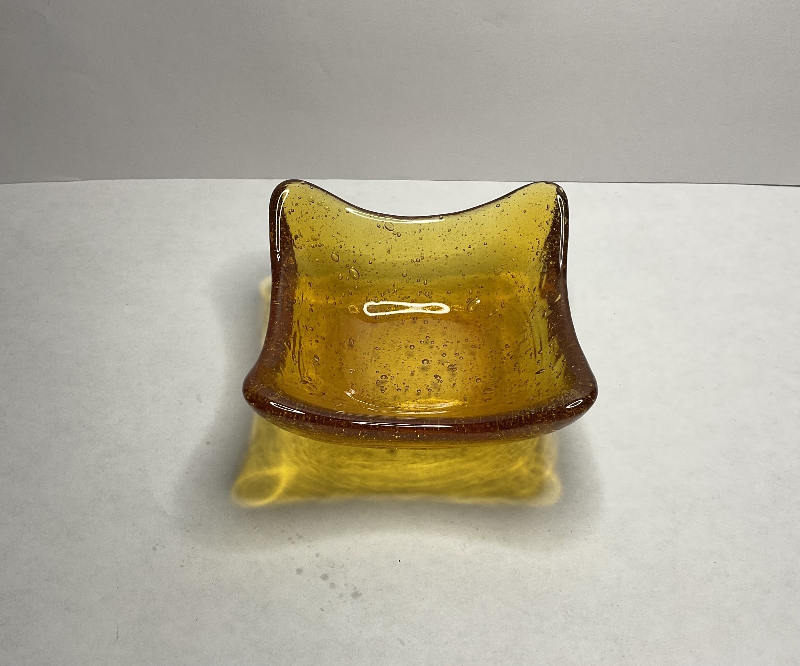 Amber bubble Glass Open Salt Cellar trinket dish 