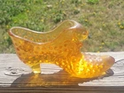 Vintage Fenton Hobnail Cat Head Art Class Slipper Shoe amber