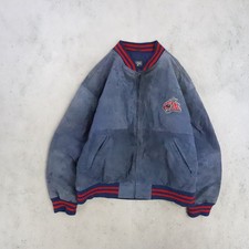 Vintage Columbus Blue Jackets Leather Suede Bomber Jacket Size XL NHL
