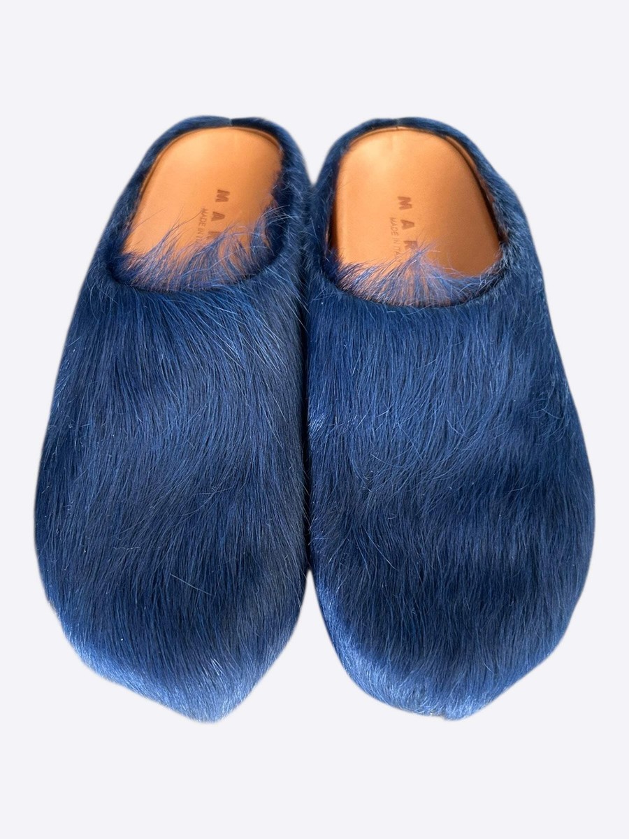 Marni Dark Blue Calfskin Fussbett Sabot Slides | eBay