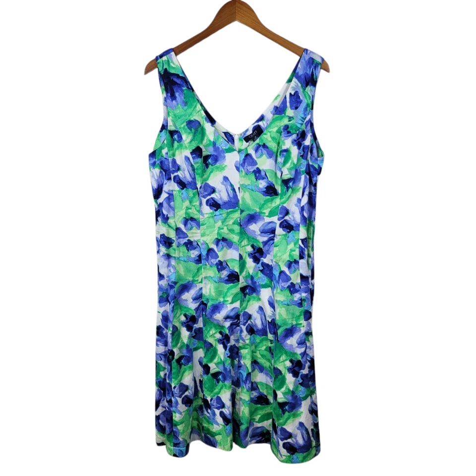 Vestido sin Mangas Chaps Talla 16 Ralph Lauren Floral Acampanado Hasta la Rodilla Azul Verde Primavera Foto 2 de 4