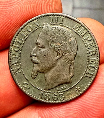 5 centimes Napoléon III tête laurée 1863 BB Strasbourg! 4,88 g - Photo 1/3