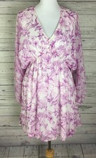 A New Day Women's Purple White Floral Long Balloon Sleeve Mini Dress Size M