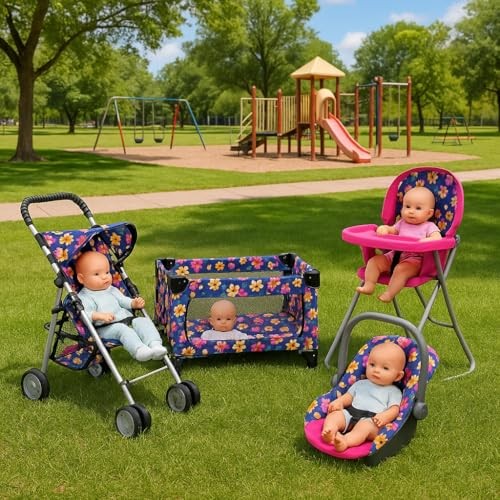 как выглядит 4 Piece Baby Doll Play Set Flower Design Includes - Foldable Pack 4 Pc Flower фото