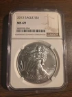 2013 $1 American Silver Eagle 1oz .999 Silver NGC MS69 Brown Label