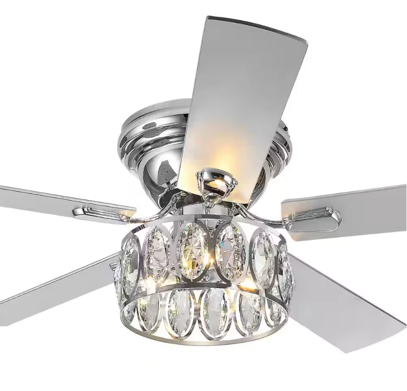 Bernard 52 in. Indoor Chrome Chandelier Hugger Ceiling fan with Crystal Light - Image 2 of 4