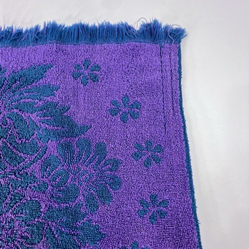 Vintage MCM St. Mary’s Hand Towel Floral Blue and Purple Fringe Retro Cotton USA - Picture 9 of 9
