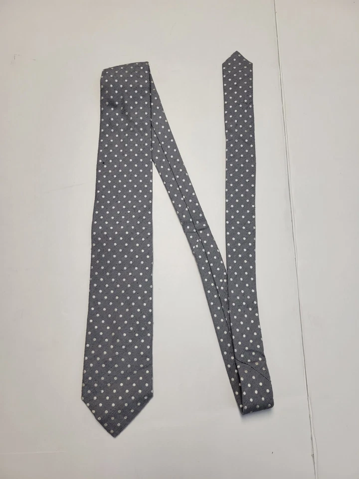 $160 Nueva corbata para hombre CANALI 100 % SEDA TWEED GRIS LUNARES HECHA EN ITALIA Foto 4 de 4