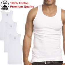 White Premium Men's 100 Cotton Tank Top A-Shirt Wife-Beater Undershirt Ribbed