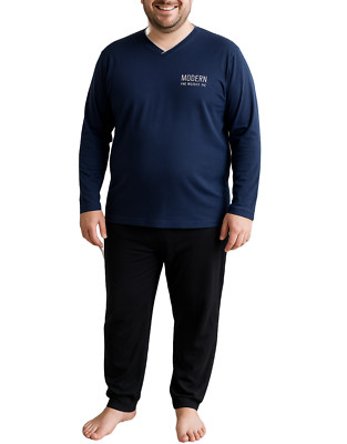 Plus Size Herren Schlafanzug lang Pyjama langärmelig  100% Baumwolle 58 60 62 64